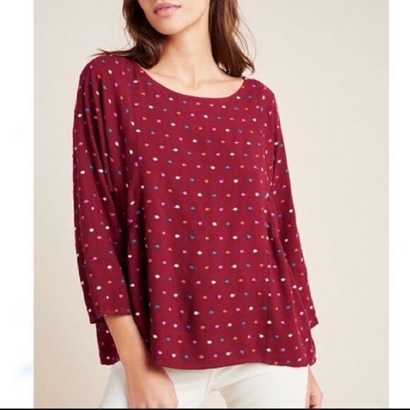 Anthropologie Anthro | Maeve Dottie Embroidered Rainbow Polka Dot Top sz XS - Picture 1 of 11